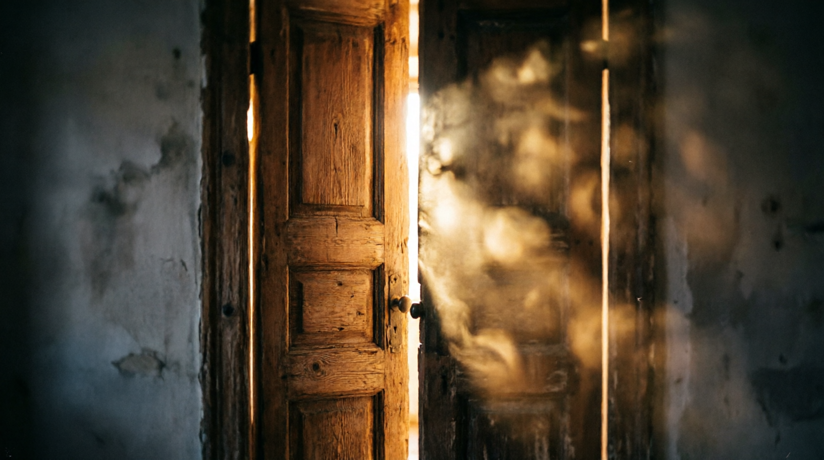 Porta socchiusa con luce calda, simbolo del cuore aperto e della vera ricchezza nell